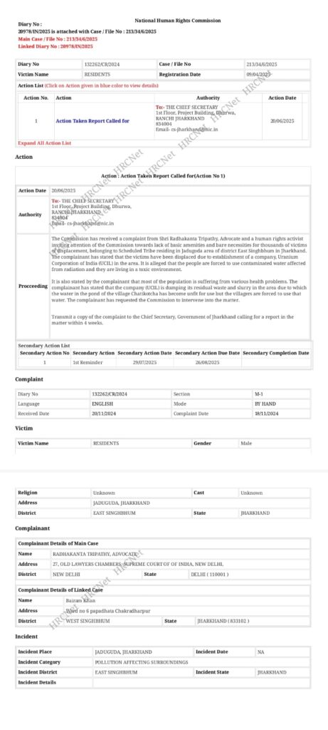Jadugoda uranium pollution